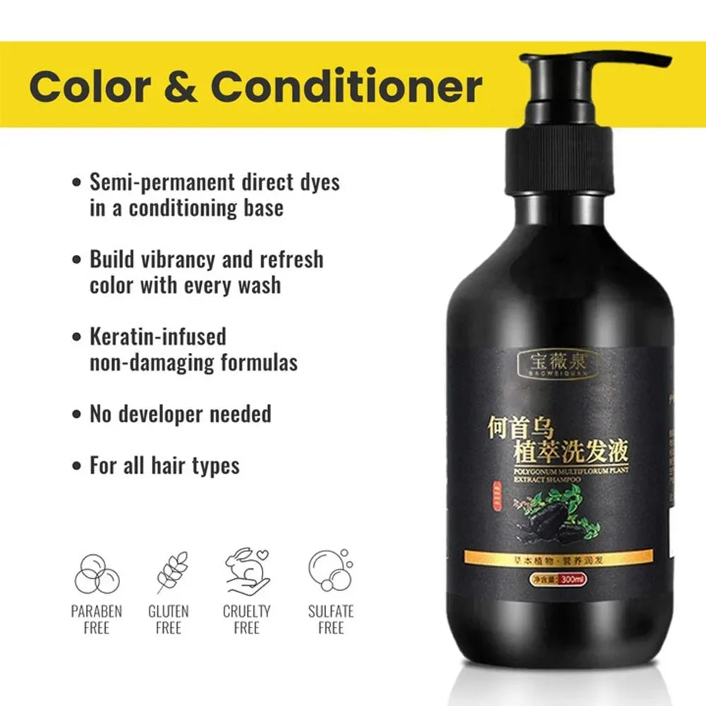 YOUNGCOME Herbal Polygonum Multiflorum Shampoo 300ml Herbal Shampoo Qst