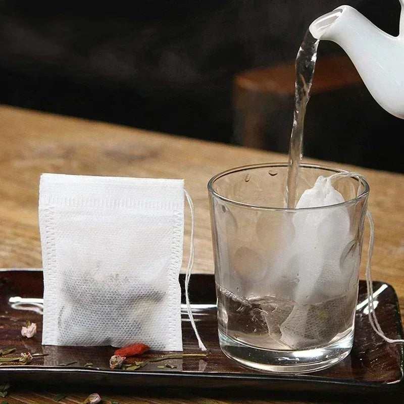 Disposable Drawstring Tea Filter Bags | Non-Woven, 100 Pack Tea Filter Bags Qme