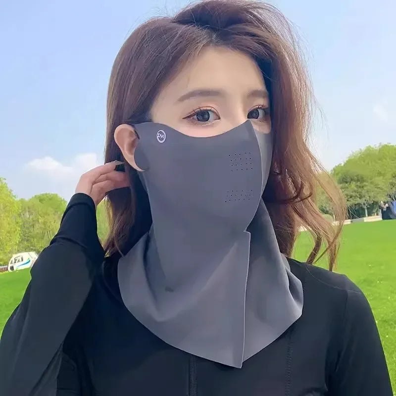 Women's UV Protection Ice Silk Neck Scarf & Face Cover UV Neck Scarf Qme Dark Grey