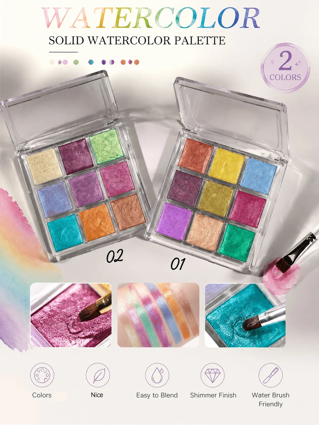 9-Color Pearlescent Watercolor Nail Art Palette | DIY Nails Nail Art Palette Qme