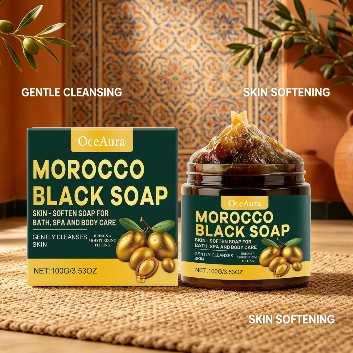 Oceaura Morocco Black Soap – Moisturizing Gentle Body Cleanser Moroccan Black Soap Qme