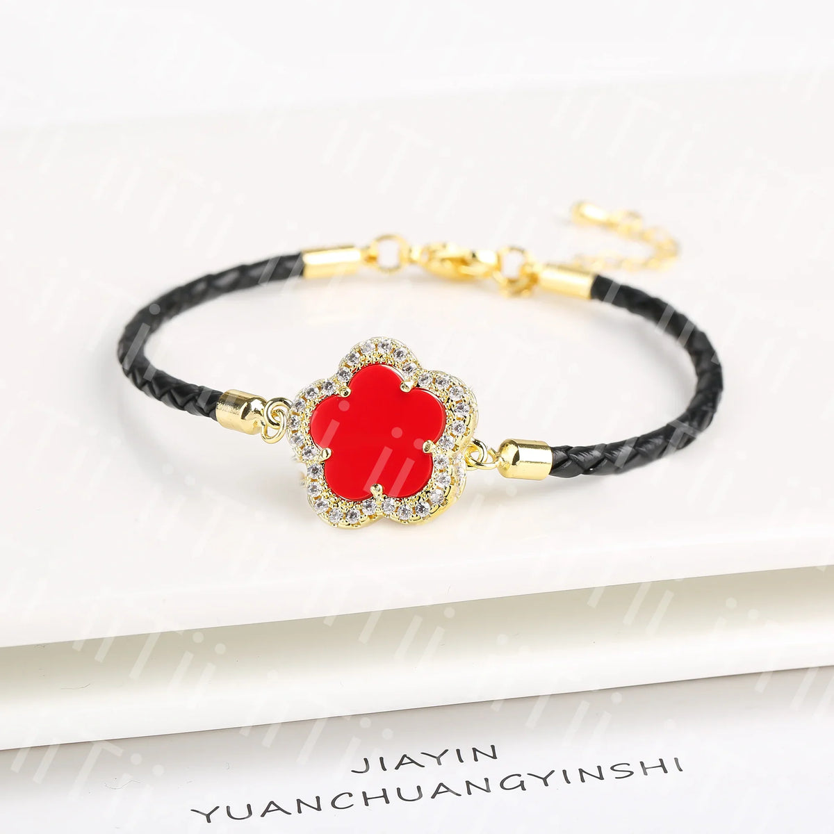Zirconia Flower Leather Braided Bracelet for Women | 39 Colors Fashion Bracelet Qme Color 4