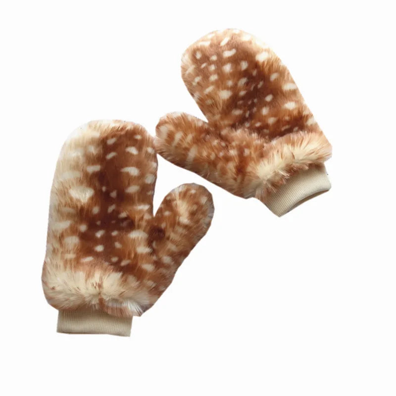 Cute Mori Deer Full Finger Winter Plush Gloves | Viscose Winter Plush Gloves Qme