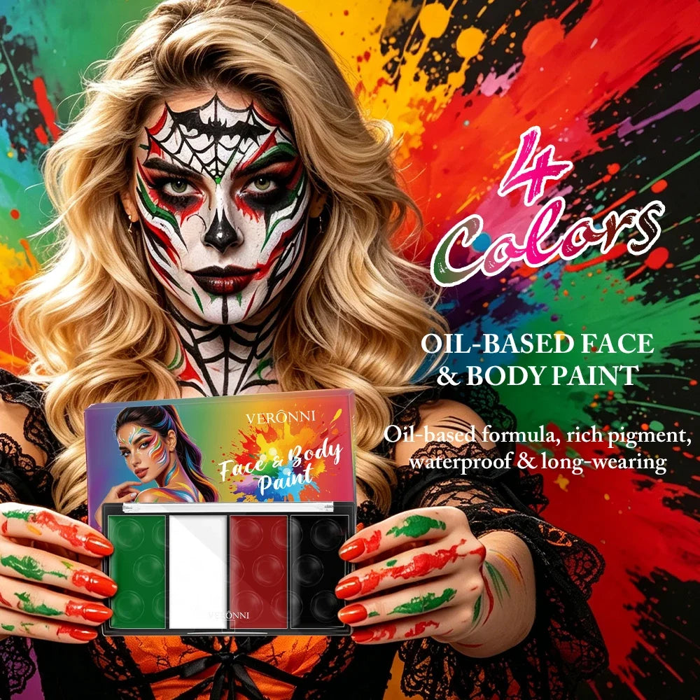 4-Color Oil-Based Face & Body Paint Palette – Waterproof Face & Body Paint Qme