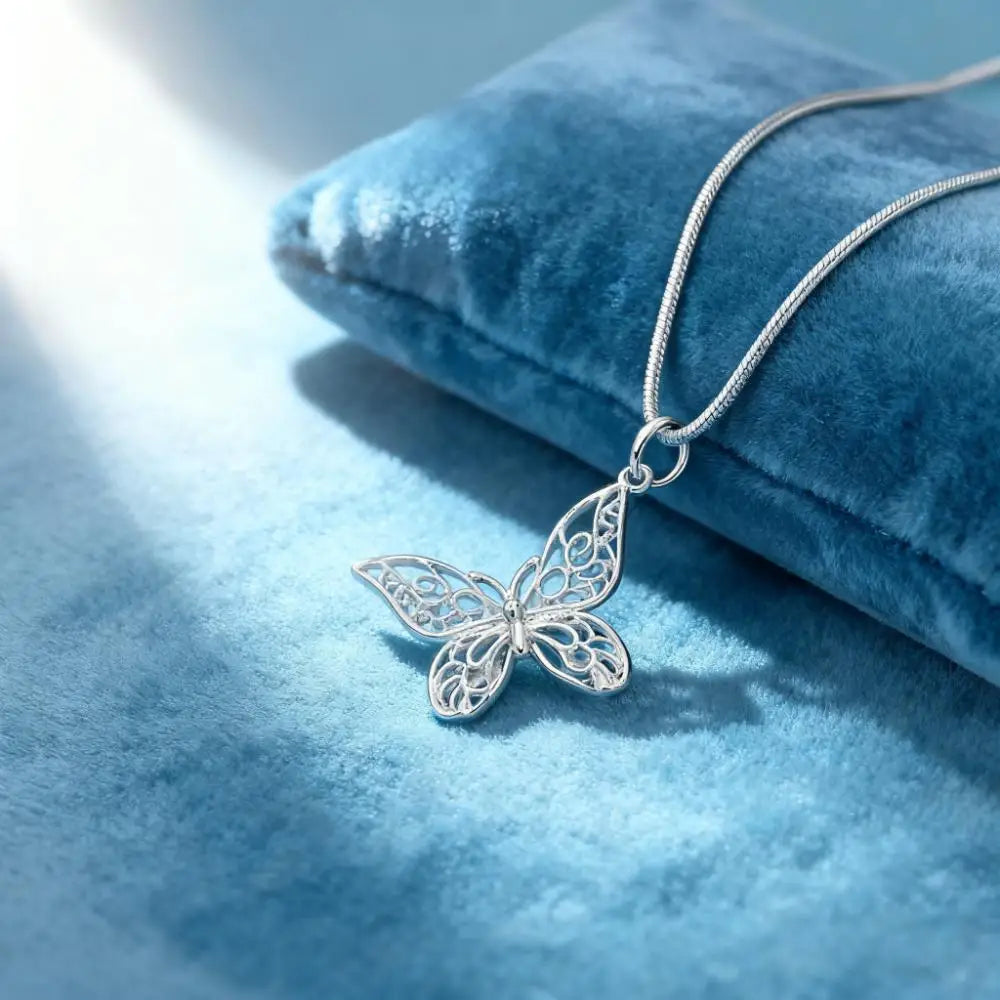 925 Sterling Silver Butterfly Necklace | Kpop Snake Chain Silver Butterfly Necklace Qme Silver 75cm 30inch