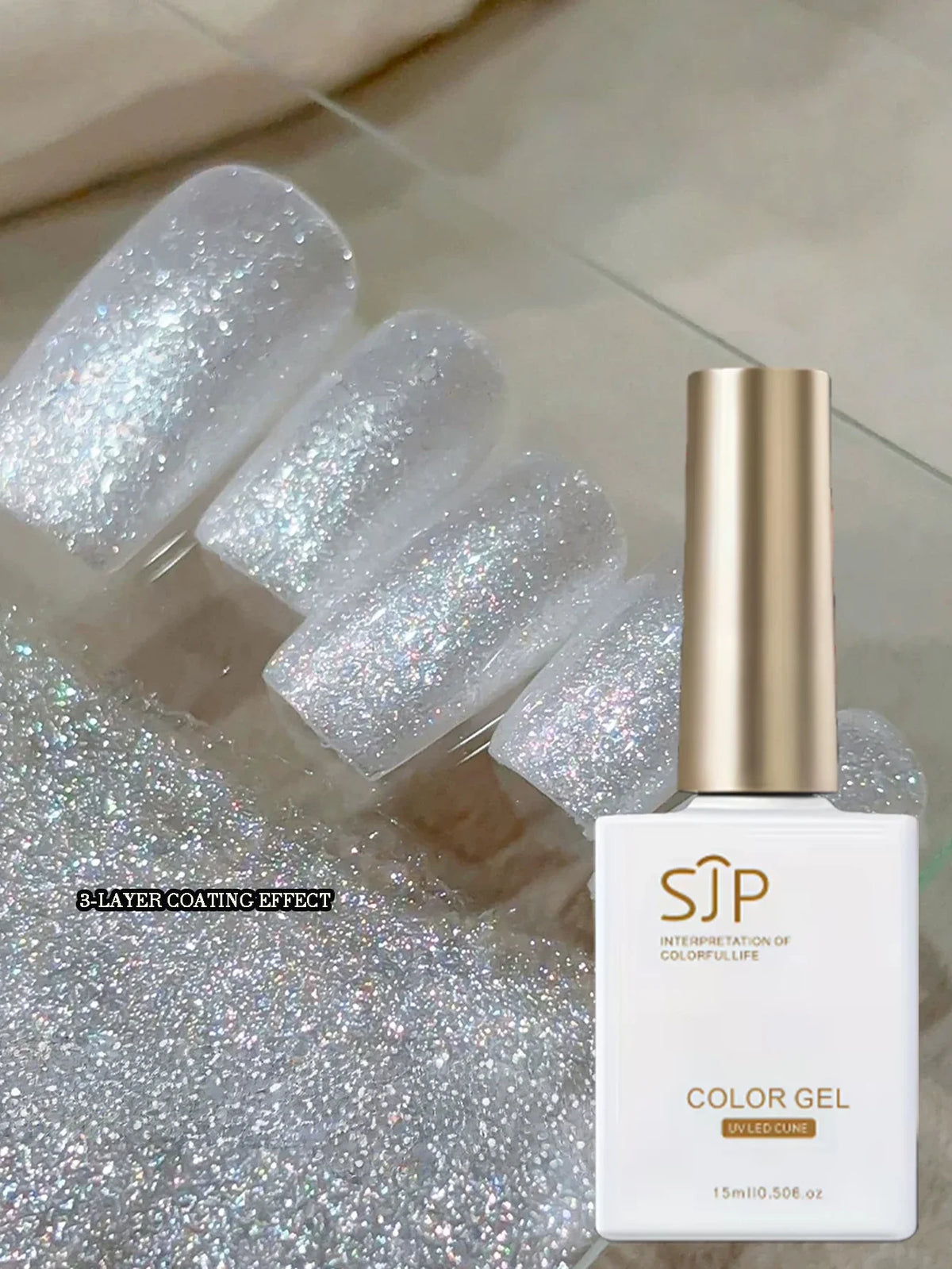 White Opal Snowflake Nail Gel UV Art DIY Powder 15ml | Qme UV Nail Art Gel Qme