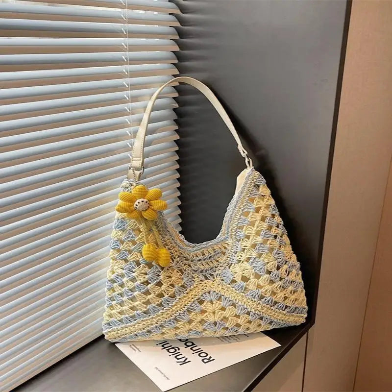 Women's Woven Straw Shoulder Tote – Large Capacity Summer Bag Woven Straw Tote Qme