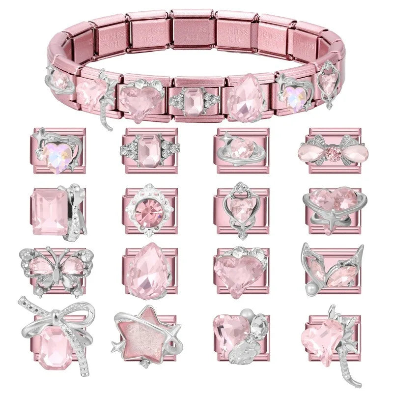 Zircon Bow & Star Italian Charm Links | Stainless Steel DIY Italian Charm Links Qme
