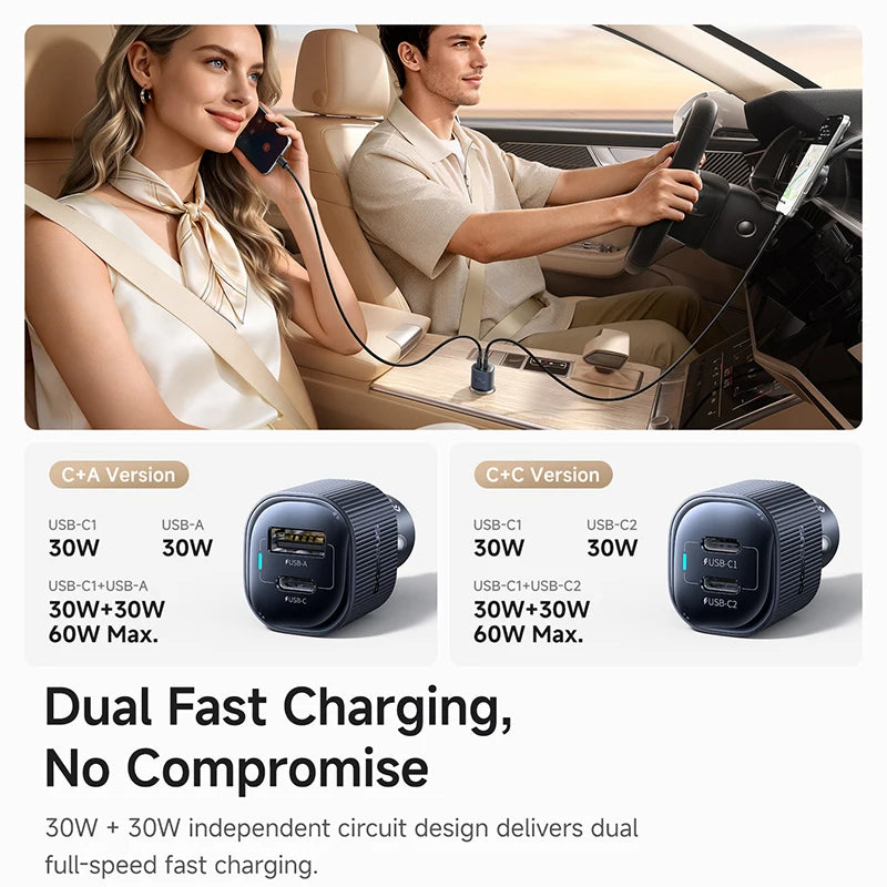 Baseus 30W USB-C PD Car Charger Dual Port Fast Charging Car Phone Charger Qst