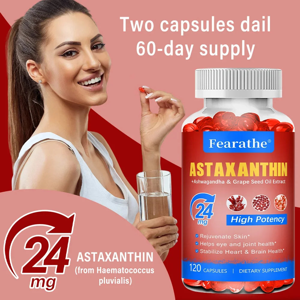 Astaxanthin Capsules with Grapeseed Oil & Ashwagandha | Non-GMO Antioxidant Supplement Qst
