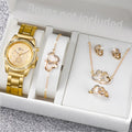 Women's Diamond Double Heart Quartz Watch – Steel Strap Fashion Watch Qme Gold No