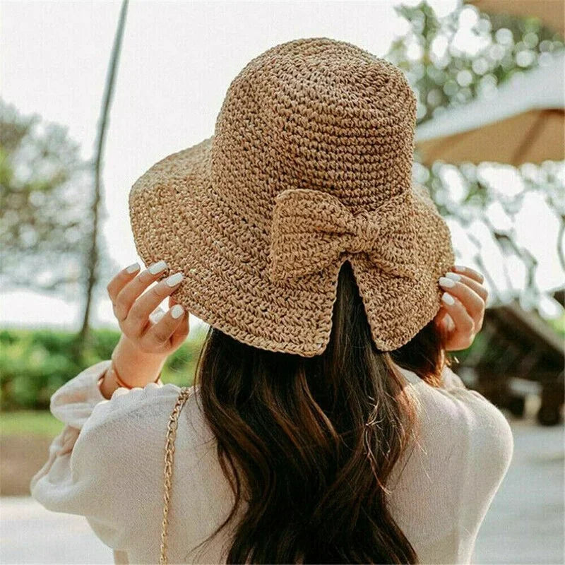 Wide Brim Foldable Straw Sun Hat – Beach & Travel Women Girls Wide Brim Sun Hat Qme