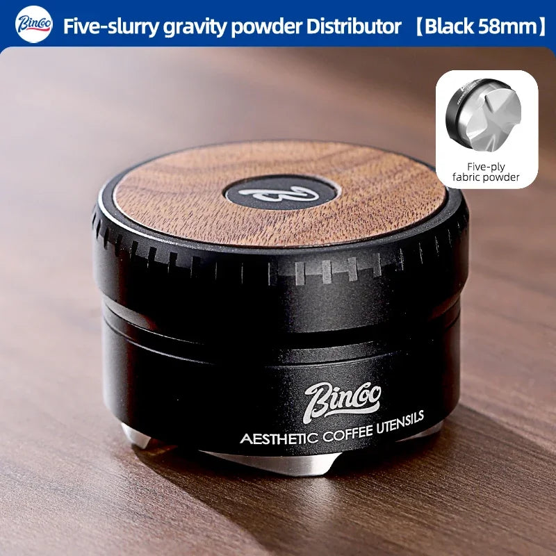 Bincoo 58mm Auto-Leveling Coffee Tamper – 5-Blade Wood Handle Espresso Tamper Qst Black 1pc