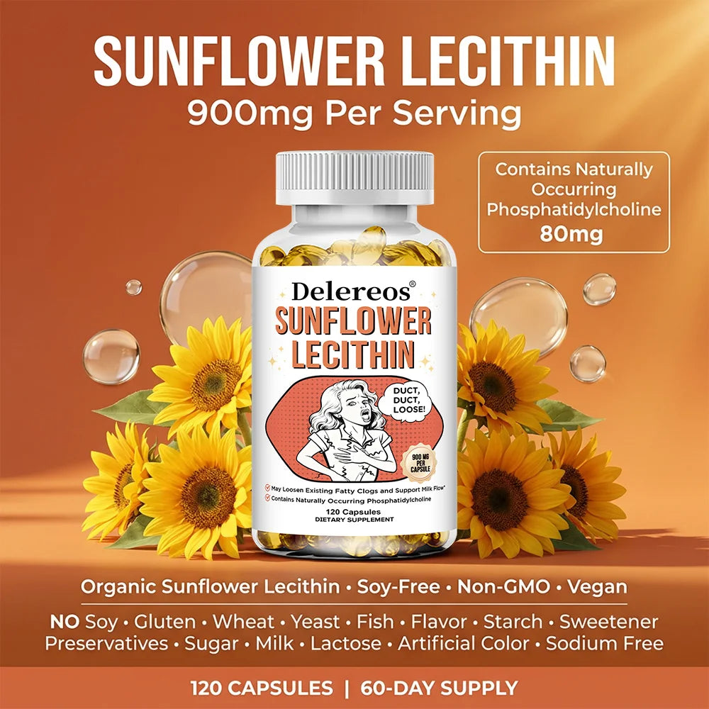 Sunflower Lecithin Softgels 900mg – Gluten-Free, Made in USA Lecithin Supplement Qst