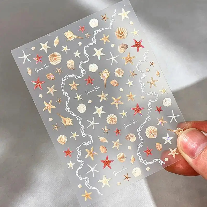 5D Embossed Ocean Nail Stickers – Starfish & Seashell Decals Nail Art Stickers Qst B