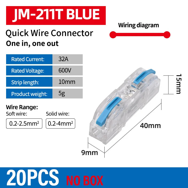 Universal Lever Wire Connectors 1-to-1 Inline Compact Splicing Lever Wire Connector Qme T211B 20PCS
