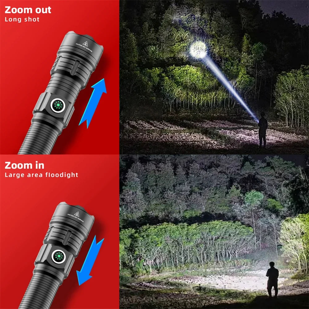 Tactical LED Flashlight 2000LM USB-C Rechargeable Zoomable Tactical Flashlight Qst