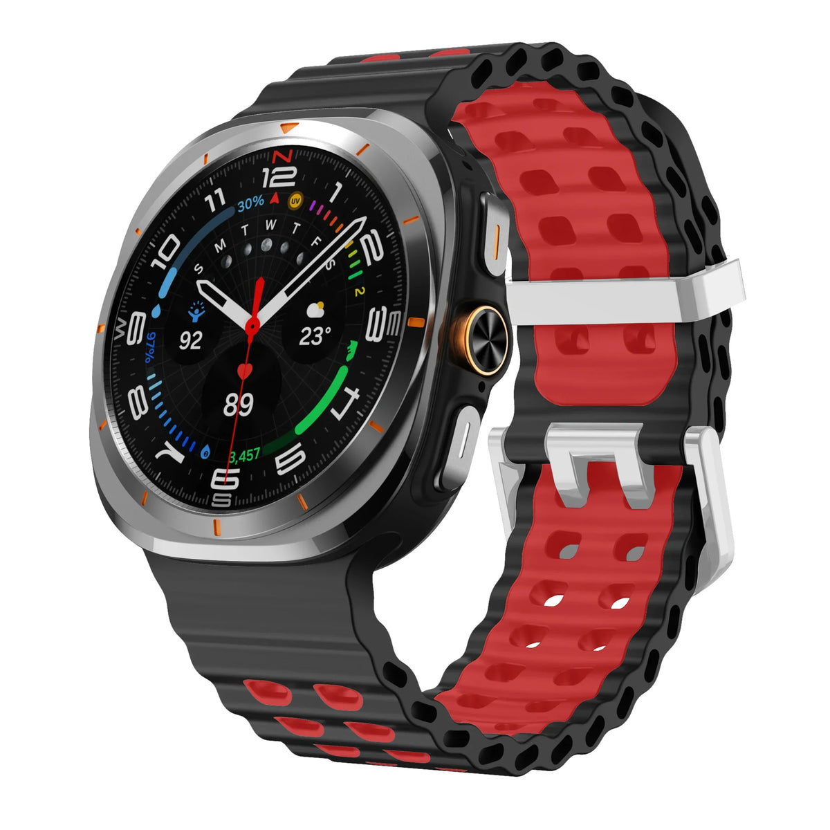 Two-Tone Silicone Sports Band – Samsung Galaxy Watch Ultra Silicone Watch Band Qme Black RedS Galaxy Watch Ultra