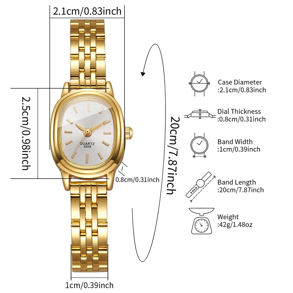 Women's Golden Oval Retro Small Watch – Slim Steel Strap Fashion Watch Qme