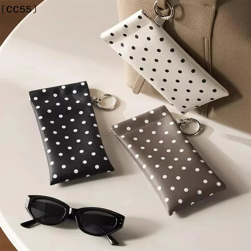 Polka Dot Eyeglass Pouch with Keychain – Soft PU Glasses Case Eyeglass Case Qst