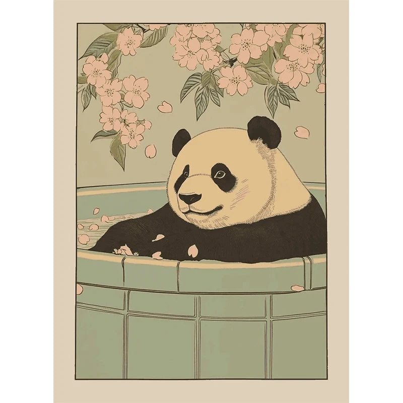 Japanese Bathroom Cute Animals Canvas Wall Art Poster Unframed Canvas Wall Art Qst