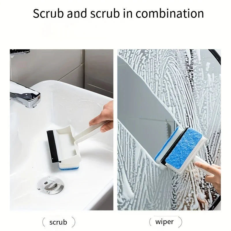 2-in-1 Bathroom Glass Scraper & Cleaning Brush | Double-Sided Glass Scraper Brush Qme
