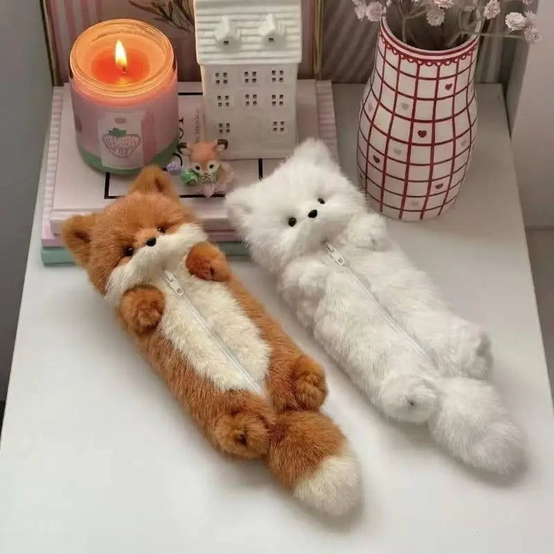 Cartoon Animal Plush Pencil Pouch – Cute Student Stationery Case Plush Pencil Pouch Qme
