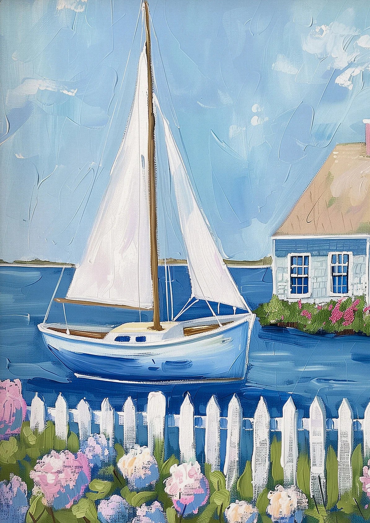 Vintage Coastal Beach Canvas Wall Art – Sailboat & Seashell Canvas Wall Art Qst xx-3 50x70cm Unframed