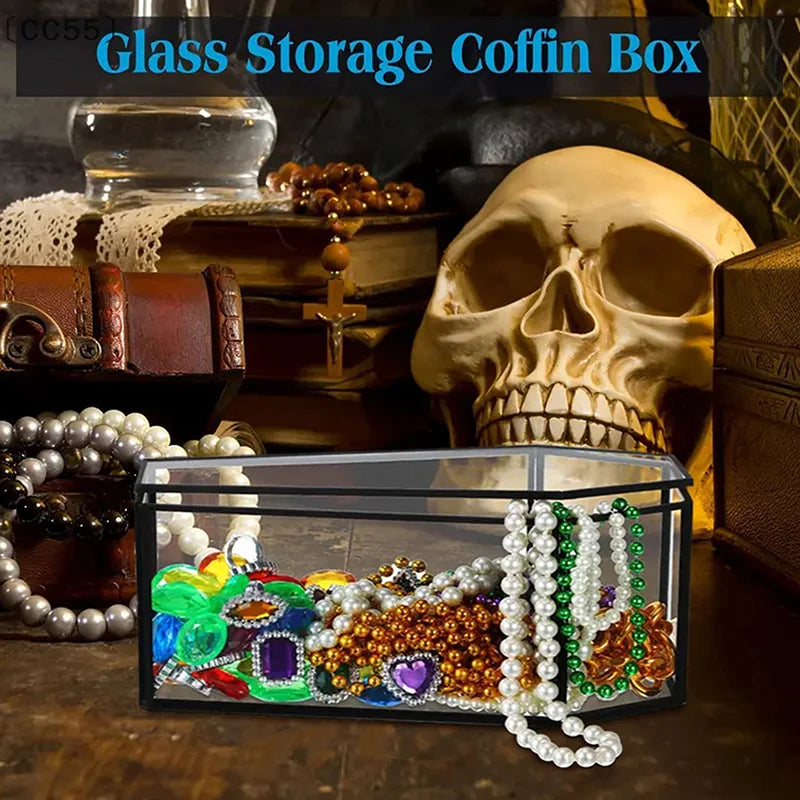 Gothic Coffin Glass Jewelry Box – Vintage Keepsake Display Decorative Keepsake Box Qst