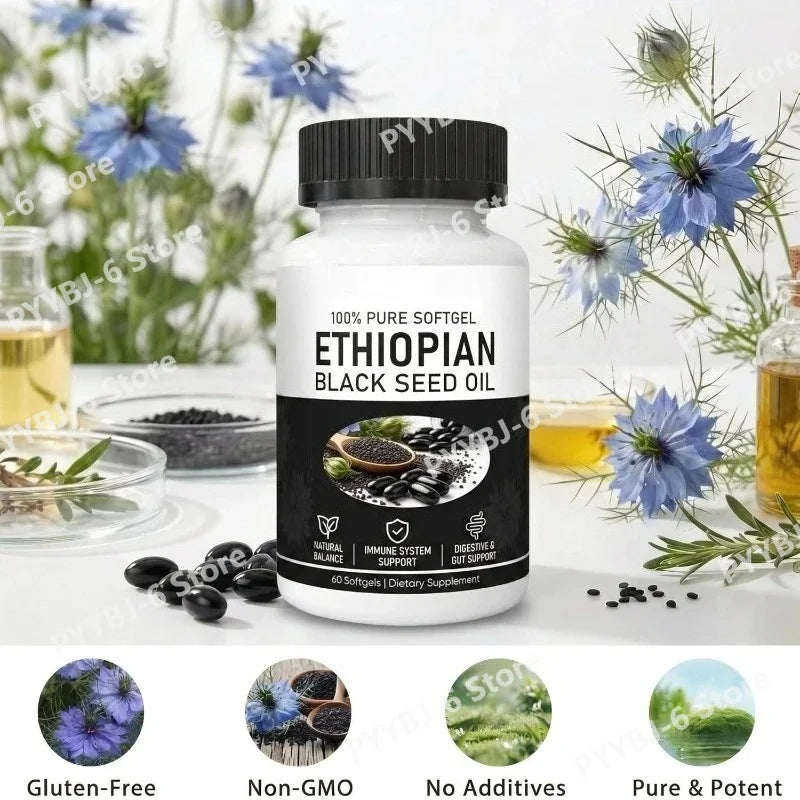 Ethiopian Black Seed Oil Organic Cold-Pressed 60 Softgels Black Seed Oil Supplement Qst