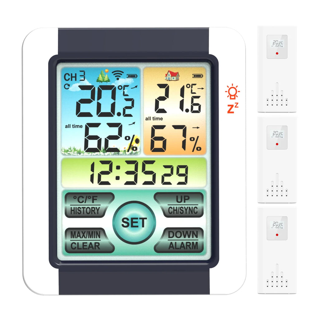 Qme Digital Weather Station Clock Indoor Outdoor Barometer Weather Station Clock Qme with 3 sensors
