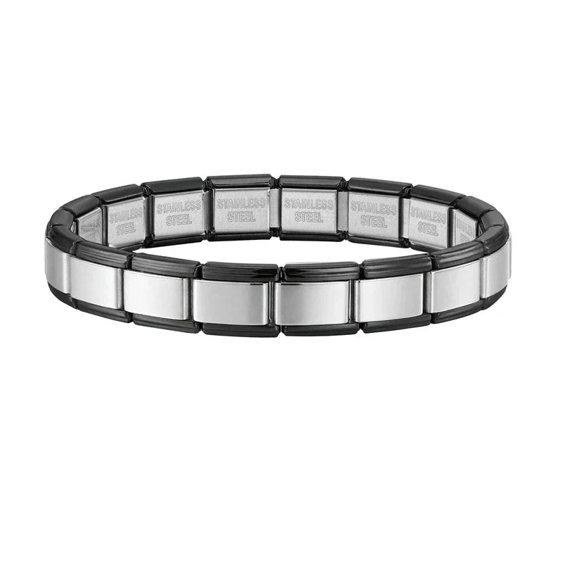 Italian Charm Laser Rose Stainless Steel Elastic Link Bangle Charm Link Bangle Qme S 24