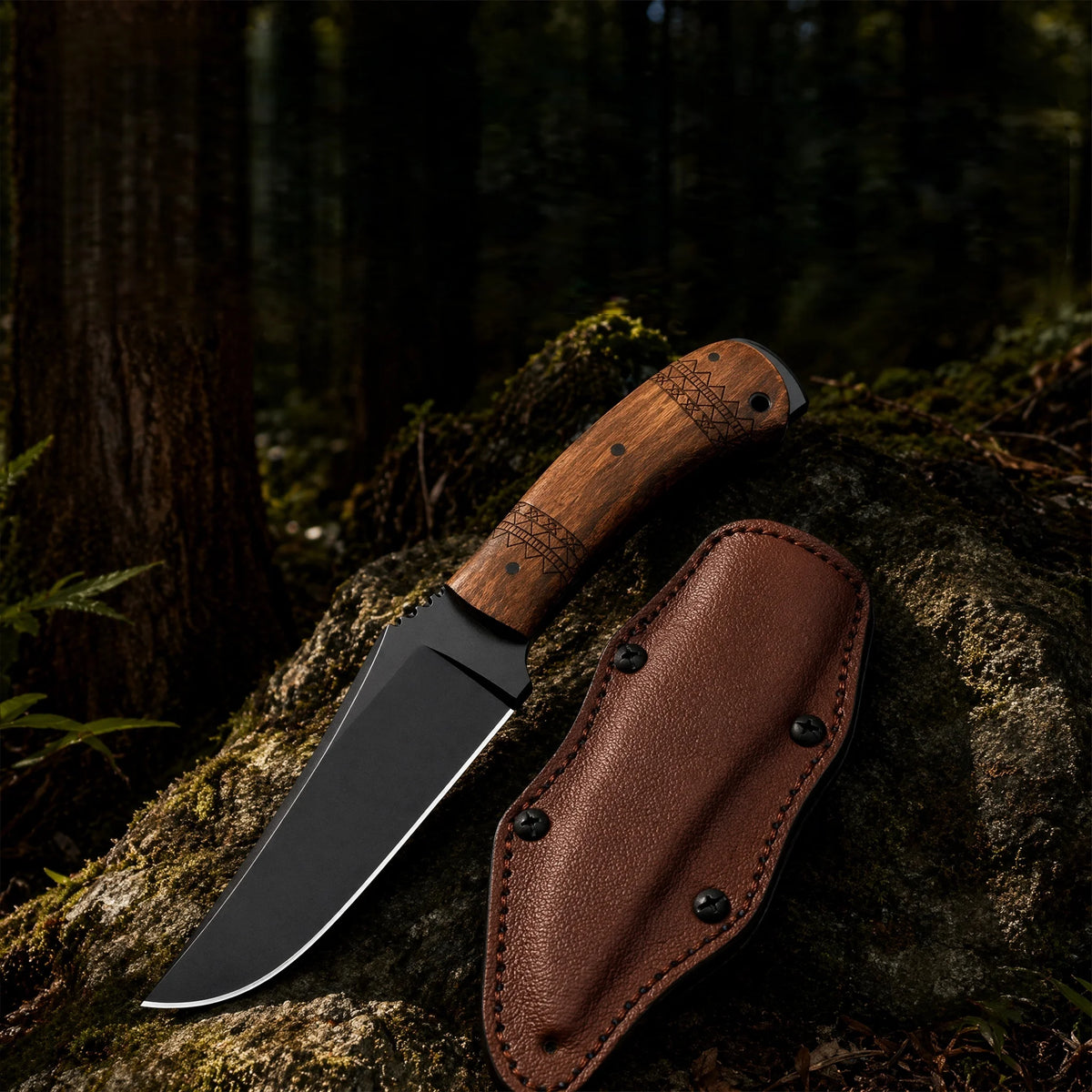 HUANGFU Outdoor Knife – Steel Blade & Wood Handle for Camping Outdoor Camping Knife Qst aaa
