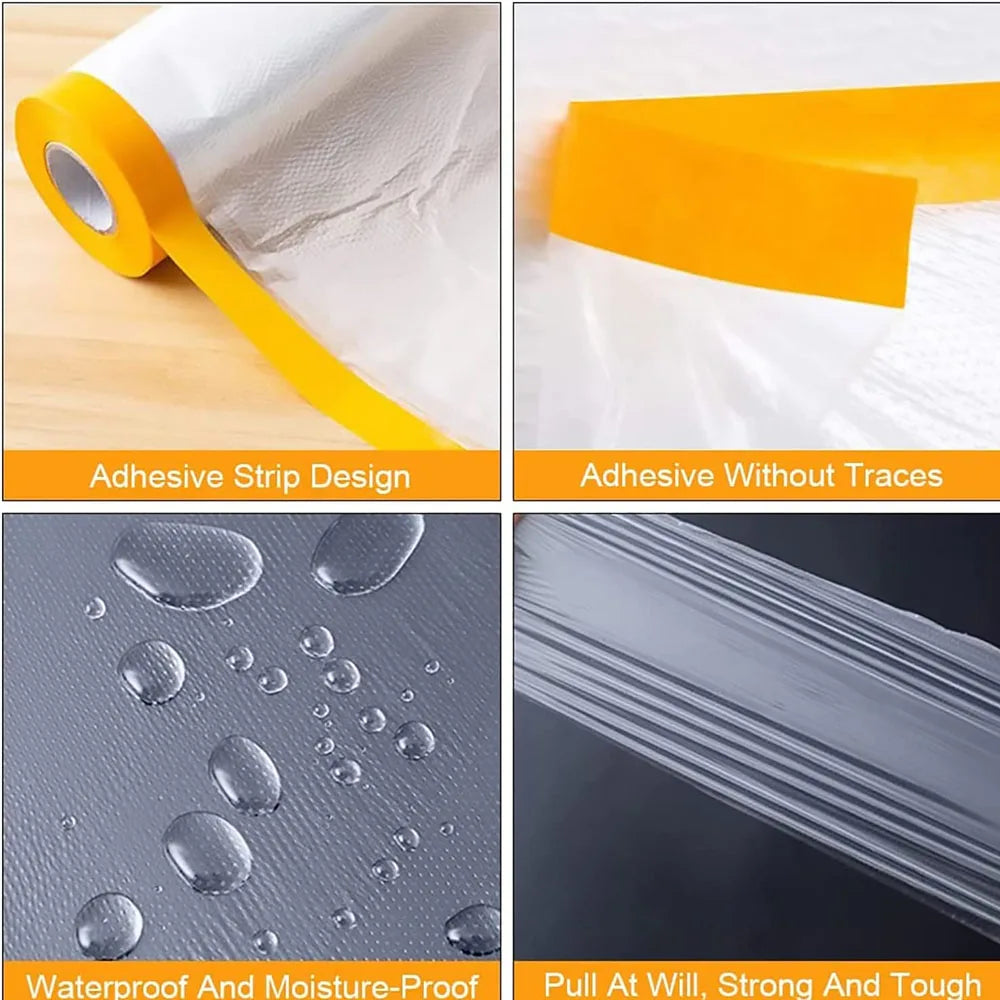 Pre-Taped Masking Film Protective Roll | 5 Width Options Masking Film Roll Qme