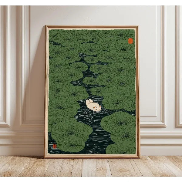 Japanese Cat & Lily Pond Canvas Wall Art – Unframed Print Canvas Wall Art Qst 2 20x30cm Unframed