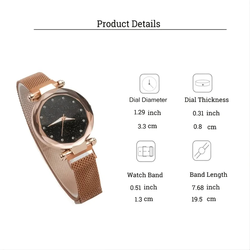 Women's Starry Sky Rhinestone Mesh Watch | Magnet Buckle Fashion Wristwatch Qme