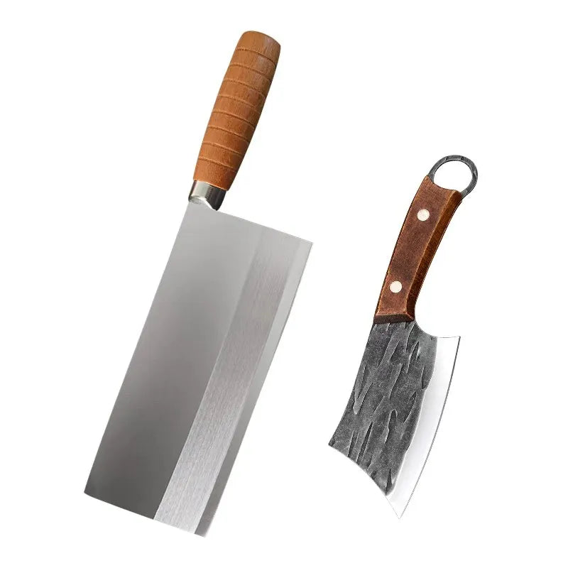 InLeung Chinese Cleaver – Handmade Stainless Steel Chef Knife Kitchen Cleaver Knife Qst 2PCS Knife BC