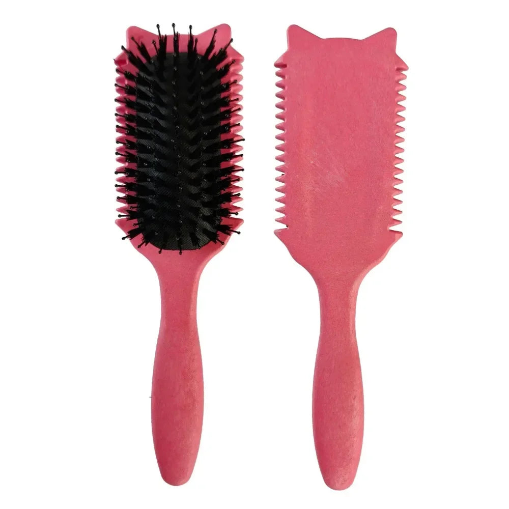 Boar Bristle Curl Defining Detangling Brush – Styling Tool Curl Styling Brush Qme 1Pc Rose Red