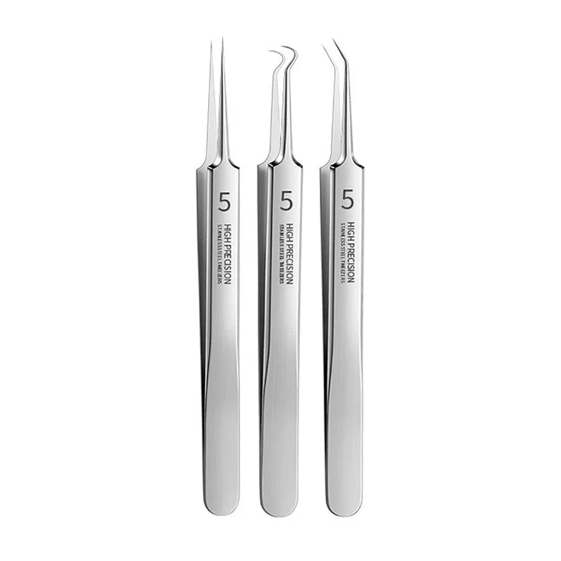 Precision Stainless Steel Blackhead & Pore Cleansing Tweezers Facial Skincare Tool Qme 3pcs clips