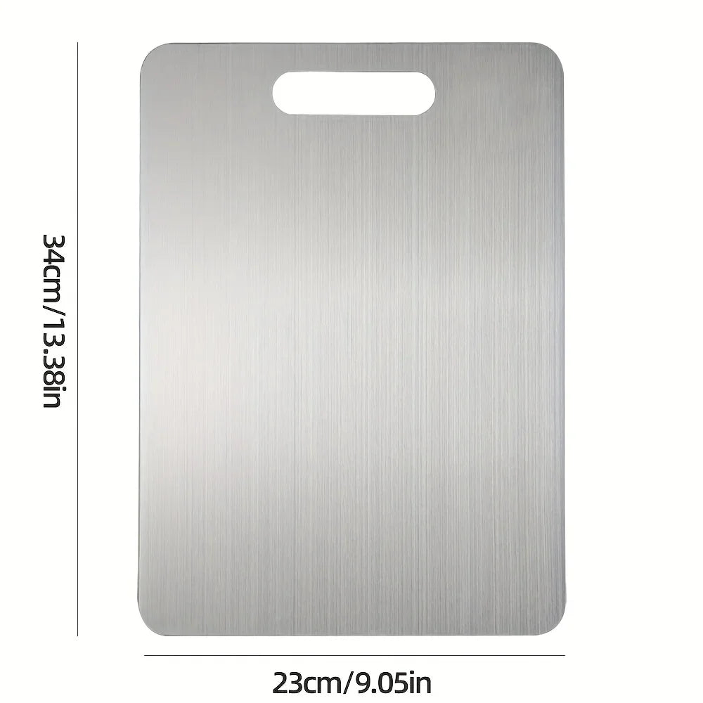 Stainless Steel Cutting Board with Double-Sided Handle | Qme Stainless Steel Cutting Board Qme