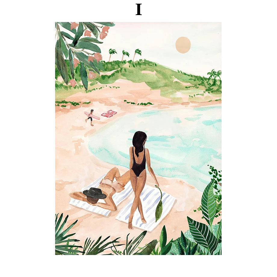 Nordic Tropical Beach Canvas Wall Art – Summer Surfing Poster Canvas Wall Art Qst 9 40x60cm Unframed