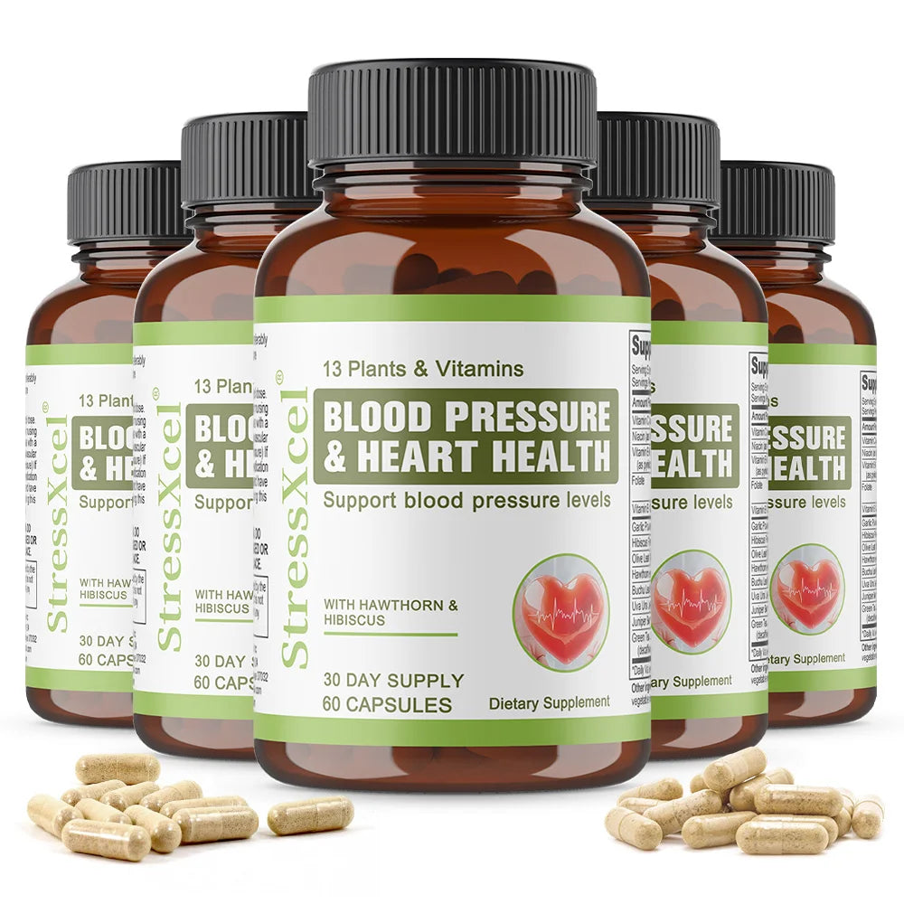 Hawthorn Hibiscus Garlic Cardiovascular Support Supplement Wellness Supplement Qst 60 count-5 bottle