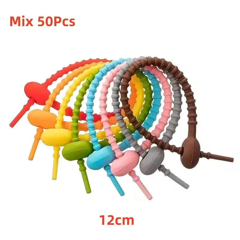 50-Pack Reusable Silicone Cable Ties – Wire & Bag Organizer Silicone Cable Ties Qme Mix-50PCS