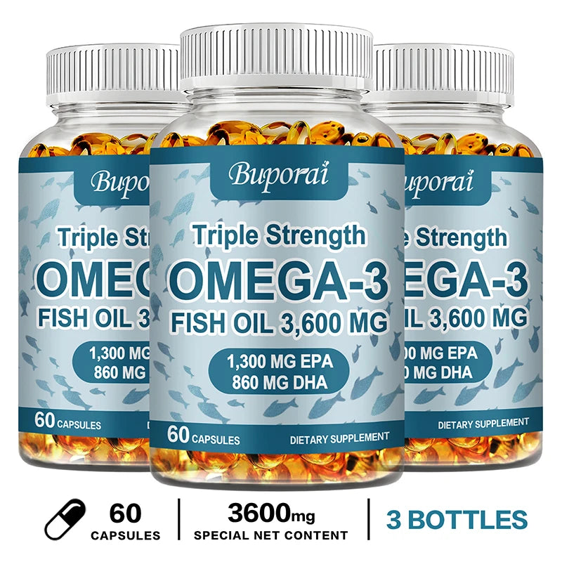 Xemenry Omega 3 Fish Oil 3600mg – EPA & DHA Supplement Omega 3 Supplement Qst 60 Capsule-3bottles