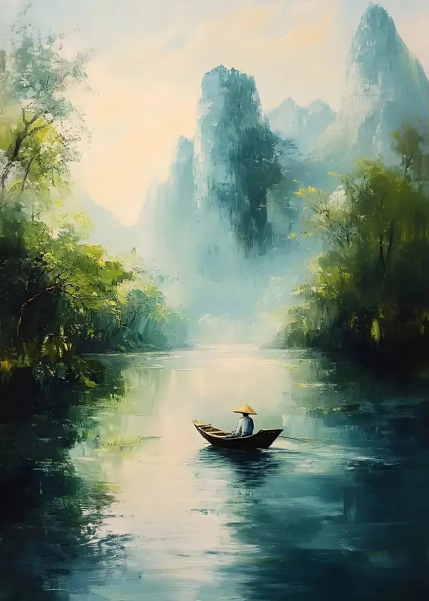 Watercolor Landscape Canvas Print – Mountain Forest Lake Wall Art Canvas Wall Art Qst SKU-03 50x70cm Unframed