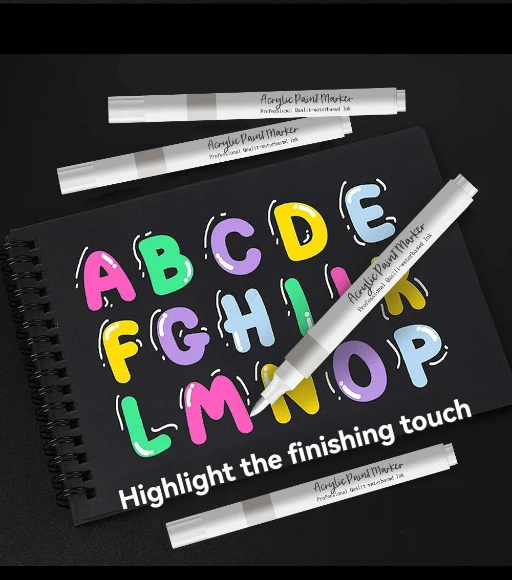 White Acrylic Marker Set – Brush Tip & Fine Point Art Pen Acrylic Art Marker Qme