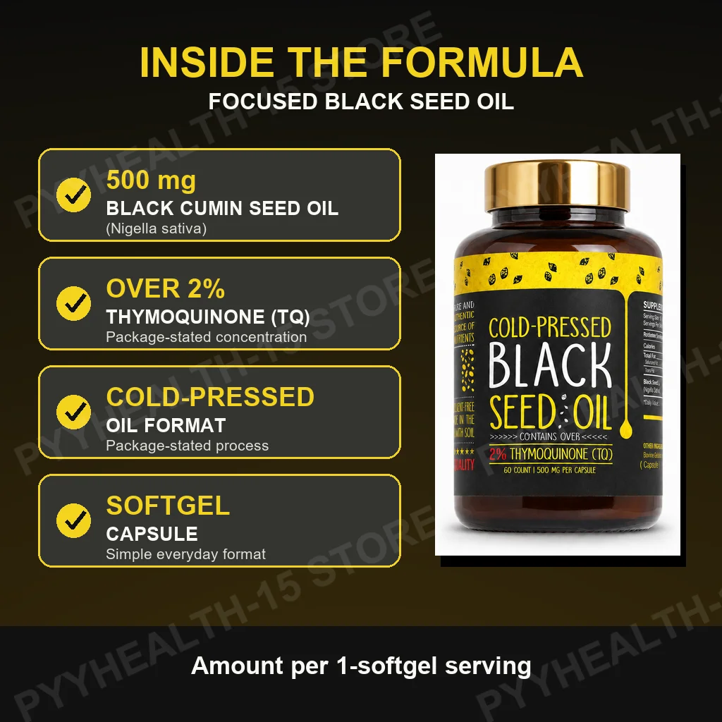 Black Cumin Seed Oil Softgels 500mg – Nigella Sativa, 60 Caps Herbal Supplement Qst