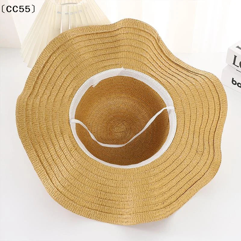 Women's Wide Brim Straw Hat – Wavy Edge Beach Sun Cap Women's Straw Hat Qst