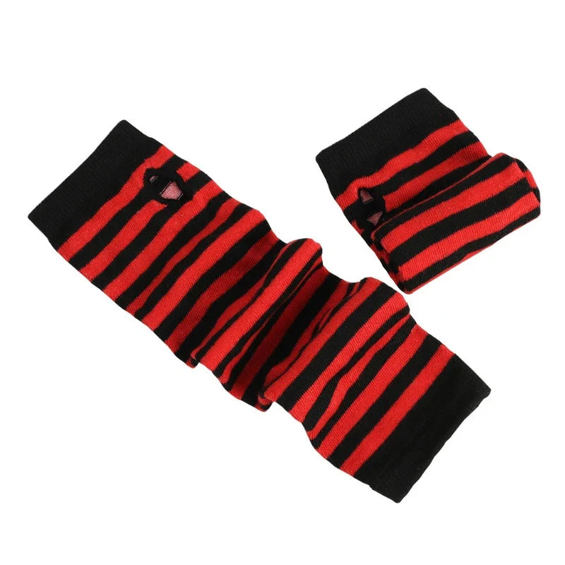 Women's Striped Knitted Elbow Gloves – Long Arm Warmers Knitted Arm Warmers Qme SB757 Length -32cm