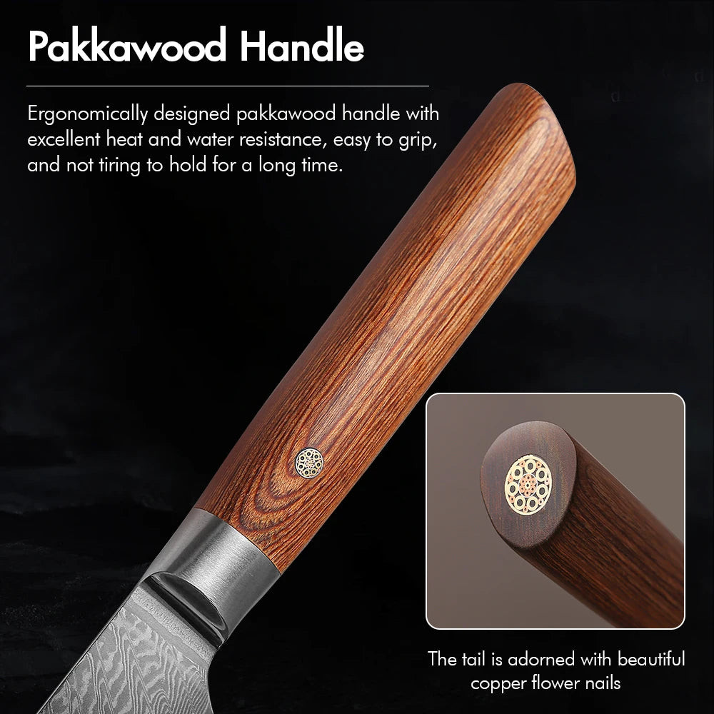 DASHWAY 7.5" Damascus Serrated Bread Knife – Pakkawood Handle Damascus Bread Knife Qst